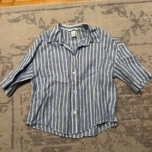 H&M women’s blue and white striped button down blouse